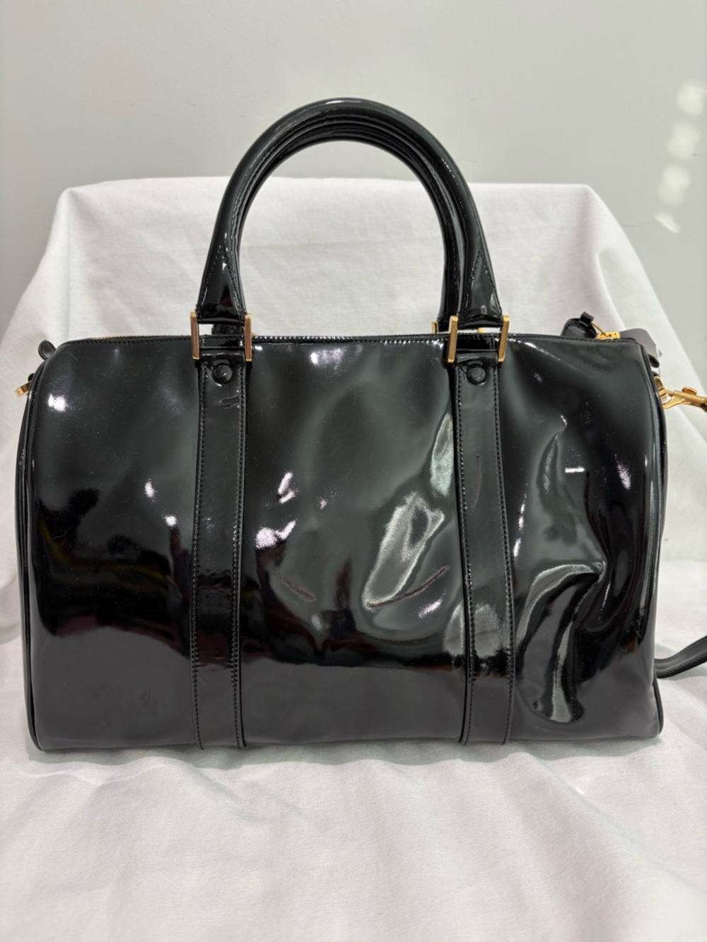 Authentic Chanel Patent Leather Bowler travel  Bag with certificate black Boston - Picture 6 of 16